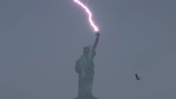  a peculiar lightning strike hitting the Statue of Liberty