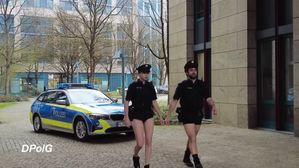 German Police officers walk without pants