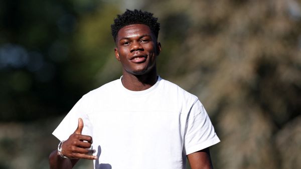 France's midfielder Aurelien Tchouameni arrives in Clairefontaine-en-Yvelines on October 9, 2023 as part of the team's preparation for the upcoming UEFA Euro 2024 football tournament qualifying matches. France will play against Netherlands in the Group B of Euro 2024 qualifiers. (Photo by FRANCK FIFE / AFP)