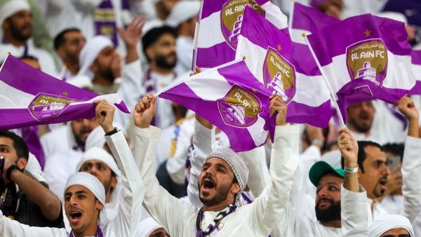 Ain fans cheer ahead of the AFC Champions League football match between Saudi Arabia's Al-Nassr and UAE's Al-Ain at Al-Awal Park Stadium in Riyadh on March 11, 2024. (Photo by Fayez NURELDINE / AFP)
