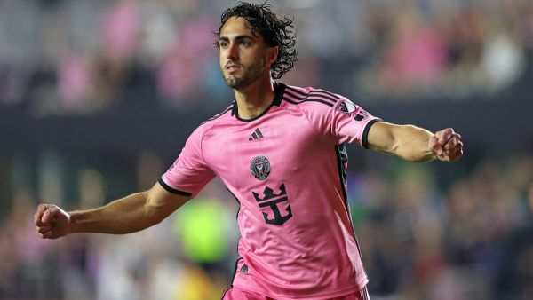 Leonardo Inter Miami's Ecuadorian forward #08 Leonardo Campana celebrates scoring his team's first goal during the Major League Soccer (MLS) regular season football match between Inter Miami CF and DC United at Chase Stadium in Fort Lauderdale, Florida on May 18, 2024. (Photo by Chris ARJOON / AFP)
