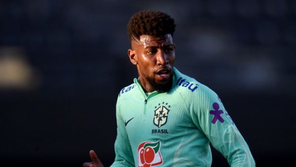 Brazil's defender Emerson Royal takes part in a training session of the national team at the Campeon del Siglo stadium in Bañados de Carrasco, Montevideo department, on October 14, 2023, ahead of their FIFA World Cup 2026 qualifier football match against Uruguay. (Photo by DANTE FERNANDEZ / AFP)