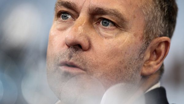 Germany's head coach Hansi Flick addresses a press conference to present the squad of Germany's national football team for the upcoming FIFA 2022 Qatar World Cup, in Frankfurt am Main, western Germany on November 10, 2022. (Photo by Daniel ROLAND / AFP)