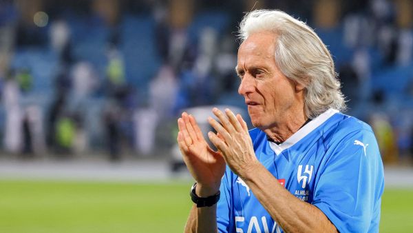 Hilal's Portuguese coach Jorge Jesus celebrates his team's 19th Saudi Pro League title after their football match against Al-Hazem at the Kingdom Arena stadium in Riyadh on May 11, 2024. (Photo by Fayez NURELDINE / AFP)