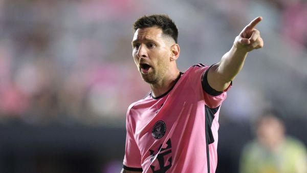 Inter Miami's Argentine forward #10 Lionel Messi gestures during the Major League Soccer (MLS) football match between Inter Miami CF and the New York Red Bulls at Chase Stadium in Fort Lauderdale, Florida, on May 4, 2024. (Photo by Chris ARJOON / AFP)