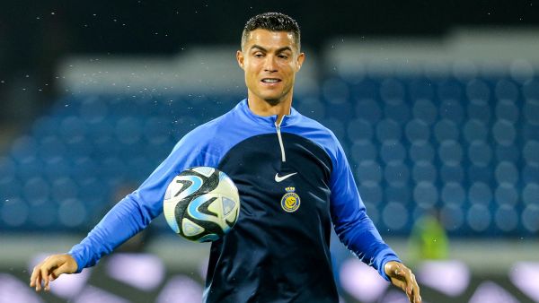 Nassr's Portuguese forward #07 Cristiano Ronaldo warms up before the Saudi Pro League football match between Damac FC and Al-Nassr FC at Prince Sultan bin Abdulaziz Sports City stadium in Abha on April 5, 2024. (Photo by Mohammed ALSHEHRI / AFP)