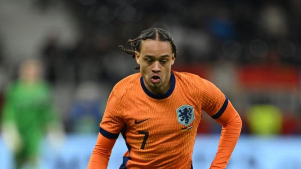 Netherlands' midfielder #07 Xavi Simons controls the ball during the friendly football match between Germany and Netherlands in Frankfurt, western Germany, on March 26, 2024. (Photo by Ina FASSBENDER / AFP)