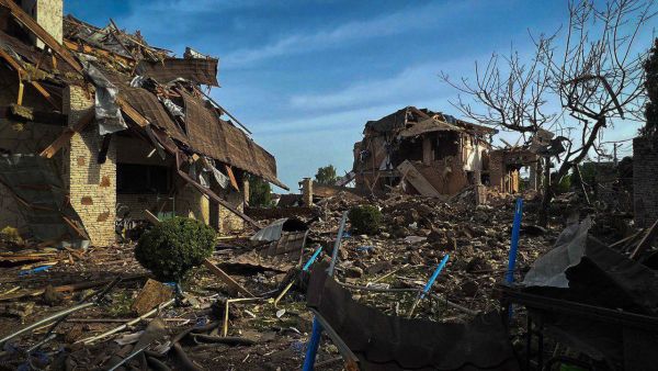 A house destroyed by a Russian missile attack overnight in Kyiv