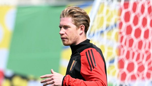 Belgium's midfielder #07 Kevin De Bruyne takes part in a MD-1 training session during the UEFA Euro 2024 football Championship, at the team base camp in Ludwigsburg, near Stuttgart, on June 16, 2024, on the eve of their first group match against Slovakia. (Photo by THOMAS KIENZLE / AFP)