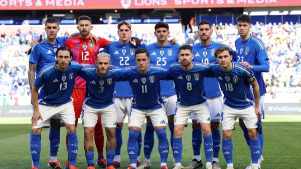 Italy players pose before the international friendly football match between Italy and Ecuador at Red Bull Arena in Harrison, New Jersey, on March 24, 2024. (Photo by Charly TRIBALLEAU / AFP)