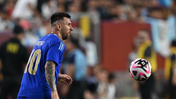 Argentina's forward #10 Lionel Messi controls the ball during the international friendly football match between Guatemala and Argentina at Commanders Field in Greater Landover, Maryland, on June 14, 2024. (Photo by Andrew Caballero-Reynolds / AFP)