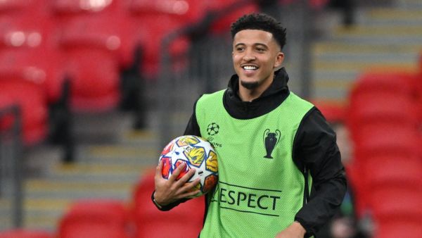 Dortmund's English midfielder #10 Jadon Sancho takes part in a training session at Wembley stadium, in London, on May 31, 2024 on the eve of their UEFA Champions League final football match against Real Madrid. (Photo by Glyn KIRK / AFP)