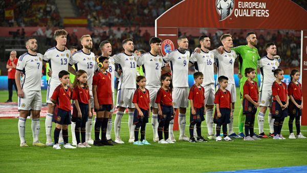 Scotland's players pose prior the EURO 2024 first round group A qualifying football match between Spain and Scotland at the La Cartuja stadium in Seville on October 12, 2023. (Photo by JAVIER SORIANO / AFP)