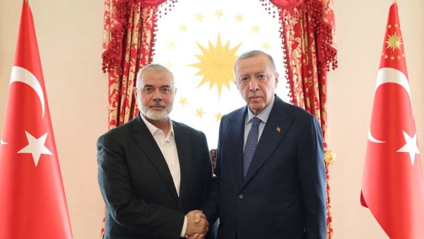 Turkish President Recep Tayyip Erdogan and Ismail Haniyeh