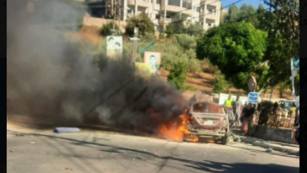 Initial image of the car targeted by an Israeli drone in Kunene, South Lebanon