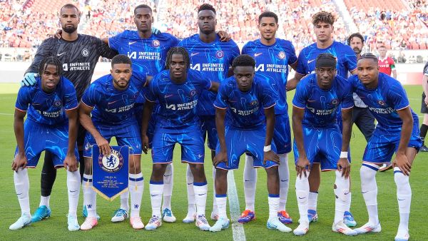 The Chelsea FC starting lineup poses for this photo prior to the start of a preseason friendly against Wrexham AFC at Levi's Stadium on July 24, 2024 in Santa Clara, California. Thearon W. Henderson/Getty Images/AFP (Photo by Thearon W. Henderson / GETTY IMAGES NORTH AMERICA / Getty Images via AFP)