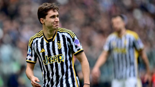 Juventus’ Italian forward #07 Federico Chiesa looks on during the Italian Serie A football match between Juventus and Genoa at the Allianz Stadium in Turin on March 17, 2024. (Photo by MARCO BERTORELLO / AFP)