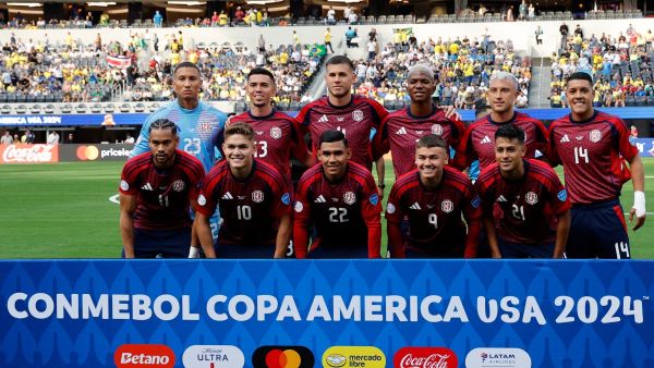 Players of Costa Rica pose for a team photo during the CONMEBOL Copa America 2024 Group D match between Brazil and Costa Rica at SoFi Stadium on June 24, 2024 in Inglewood, California. Kevork Djansezian/Getty Images/AFP (Photo by KEVORK DJANSEZIAN / GETTY IMAGES NORTH AMERICA / Getty Images via AFP)
