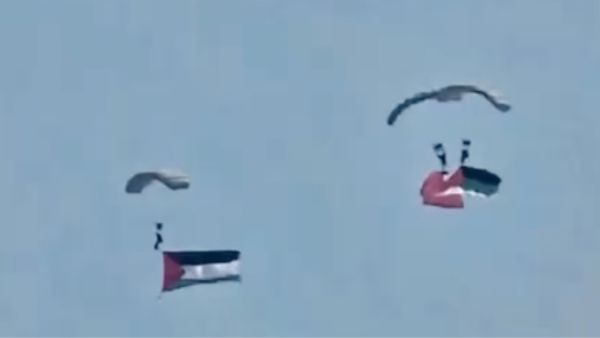  group of young guys who were skydiving and flying the Palestinian flag in Aqaba