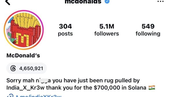 McDonald's Instagram hacked by Crypto scammer, making $700k