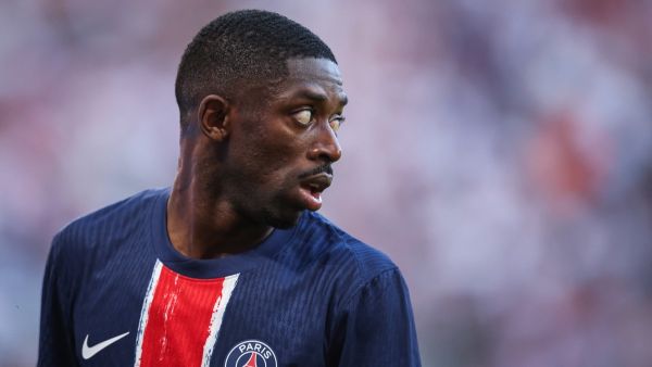Paris Saint-Germain's French forward #10 Ousmane Dembele looks on during the pre-season friendly football club match between Germany's RB Leipzig and France's Paris Saint-Germain in Leipzig, eastern Germany on August 10, 2024. (Photo by Ronny Hartmann / AFP)