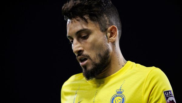 Brazilian defender Alex Telles looks on during the 2023 Arab Club Champions Cup group C football match between Saudi Arabia's Al-Nassr and Saudi Arabia's Al-Shabab at the King Fahd Stadium in Taif on July 28, 2023. (Photo by AFP)