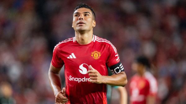 Carlos Casemiro #18 of Manchester United looks on in the second half during their pre-season friendly match against Liverpool at Williams-Brice Stadium on August 03, 2024 in Columbia, South Carolina. Jacob Kupferman/Getty Images/AFP (Photo by Jacob Kupferman / GETTY IMAGES NORTH AMERICA / Getty Images via AFP)