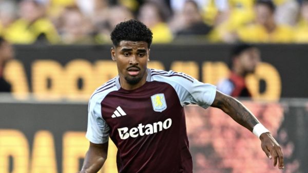 Aston Villa's Dutch defender #04 Ian Maatsen vies for the ball during the pre-season friendly club football match between Germany's BVB Borussia Dortmund and England's Aston Villa FC in Dortmund, western Germany on August 10, 2024. (Photo by Ina FASSBENDER / AFP)