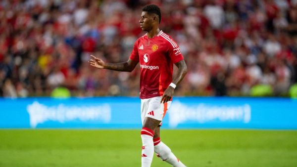 Marcus Rashford #10 of Manchester United plays against Liverpool during their pre-season friendly match at Williams-Brice Stadium on August 03, 2024 in Columbia, South Carolina. Jacob Kupferman/Getty Images/AFP (Photo by Jacob Kupferman / GETTY IMAGES NORTH AMERICA / Getty Images via AFP)