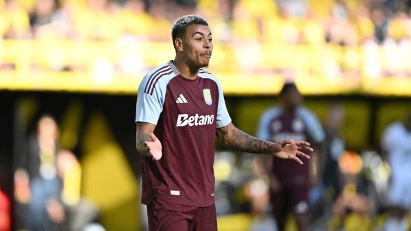 Aston Villa's English midfielder #27 Morgan Rogers reacts during the pre-season friendly club football match between Germany's BVB Borussia Dortmund and England's Aston Villa FC in Dortmund, western Germany on August 10, 2024. (Photo by Ina FASSBENDER / AFP)