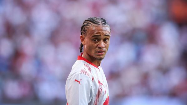 Leipzig's Dutch midfielder #10 Xavi Simons looks on during the pre-season friendly football club match between Germany's RB Leipzig and France's Paris Saint-Germain in Leipzig, eastern Germany on August 10, 2024. (Photo by Ronny Hartmann / AFP)