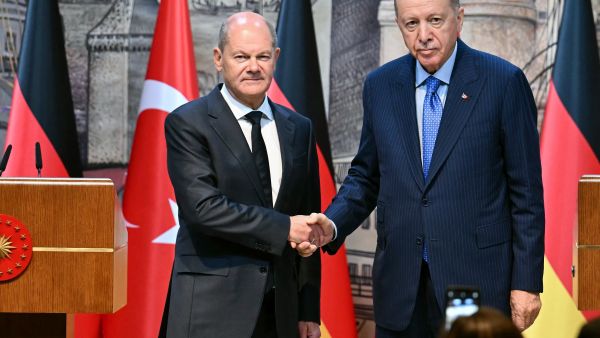 Turkish President Recep Tayyip Erdogan,  and German Chancellor Olaf Scholz 