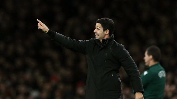 Arsenal's Spanish manager Mikel Arteta shouts instructions to the players from the touchline during the UEFA Champions League football match between Arsenal and Paris Saint-Germain (PSG) at the Emirates Stadium in north London on October 1, 2024. (Photo by Glyn KIRK / AFP)