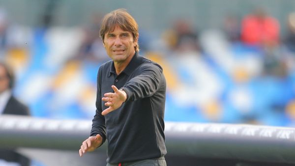Napoli's Italian coach Antonio Conte reacts during the Italian Serie A football match between Napoli and Lecce at the Diego Armando Maradona stadium in Naples on October 26, 2024. (Photo by CARLO HERMANN / AFP)