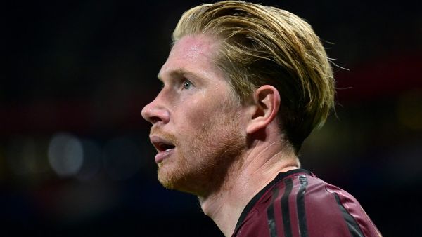 Belgium's midfielder #07 Kevin De Bruyne looks on during the UEFA Nations League, League A - Group 2 first leg football match between France and Belgium at the Parc Olympique Lyonnais in Lyon on September 9, 2024. (Photo by Olivier CHASSIGNOLE / AFP)