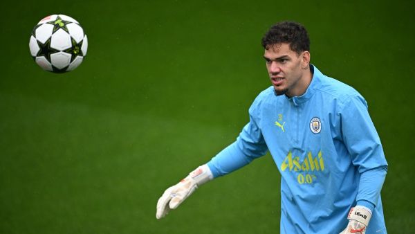 Manchester City's Brazilian goalkeeper #31 Ederson attends a team training session at Manchester City's training ground, in Manchester, north-west England, on September 30, 2024, on the eve of their UEFA Champions League 1st round day 2 football match against Slovan Bratislava. (Photo by Paul ELLIS / AFP)