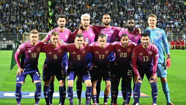 Germany pose prior to the UEFA Nations League, League A - Group 3, football match between Bosnia and Herzegovina and Germany at the Bilino Polje Stadium in Zenica, on October 11, 2024. (Photo by Elvis Barukcic / AFP)
