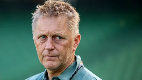 Ireland's coach Heimir Hallgrímsson reacts prior to the UEFA Nations League, League B, group 2, football match between Ireland and England at the Aviva Stadium, in Dublin, on September 7, 2024. (Photo by Paul Faith / AFP)