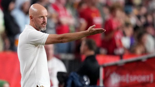 Head coach Erik ten Hag pf Manchester United watches his team play against Liverpool during a pre-season friendly match at Williams-Brice Stadium on August 03, 2024 in Columbia, South Carolina. Grant Halverson/Getty Images/AFP (Photo by GRANT HALVERSON / GETTY IMAGES NORTH AMERICA / Getty Images via AFP)