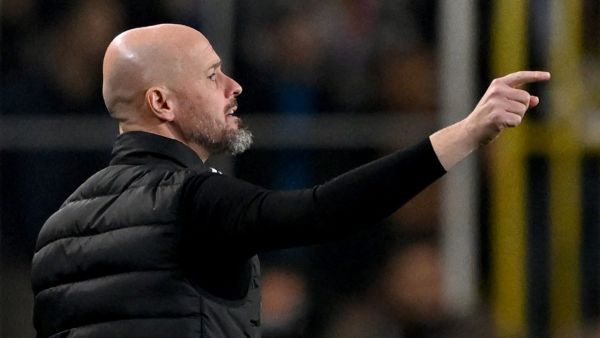 Manchester United's Dutch coach Erik Ten Hag gives instructions to his players during the UEFA Europa League, 1st round day 3 football match between Fenerbahce SK and Manchester United at the Sukru Saracoglu Stadium in Istanbul on October 24, 2024. (Photo by Ozan KOSE / AFP)