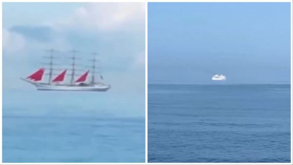 Yachts flying in the sky in Russia. (X/ Video screenshots) Yachts flying in the sky