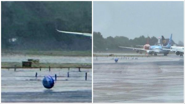 Spherical object spotted at Manchester airport. (X) Spherical object spotted at Manchester airport