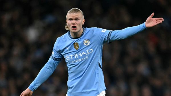 Manchester City's Norwegian striker #09 Erling Haaland during the UEFA Champions League football match between Manchester City and Sparta Prague at the Etihad Stadium in Manchester, north west England, on October 23, 2024. (Photo by Paul ELLIS / AFP)