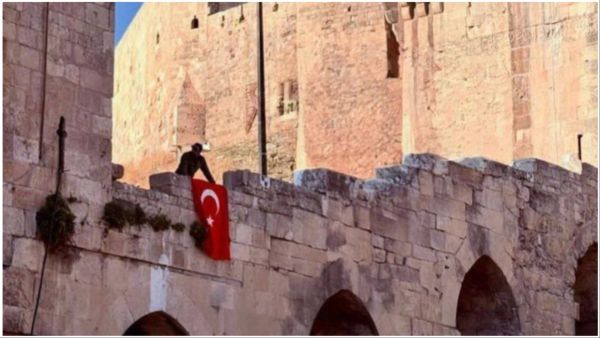 Turkish flag over Aleppo castle, esra erdogan