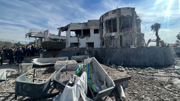 damaged building at a site hit by a missile attack 