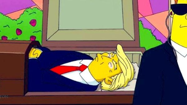 A photo allegedly shows US President Donald Trump-like figure in a casket and predicting his death date. (X) US President Donald Trump