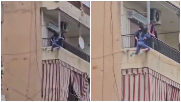 Lebanese girl seen with her family member on home balcony. (X/Video screenshots) Lebanese girl