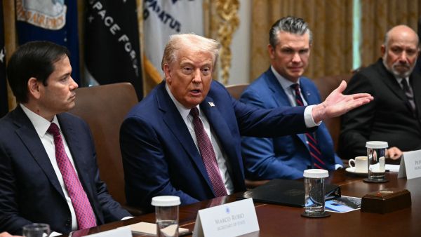 US President Donald Trump speaks during in a cabinet meeting, alongside Secretary of State Marco Rubio (L), Secretary of Defense Pete Hegseth (2R), and Secretary of Commerce Howard Lutnick (R), in the Cabinet Room of the White House in Washington, DC on August 26, 2025. AFP Trump warns Ukraine could spark world war without Russia deal