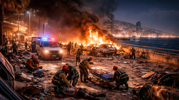 جنود لبنانيون يتفقدون موقعا استهدفته غارة جوية إسرائيلية