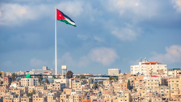 Flag of Jordan in capital Amman
